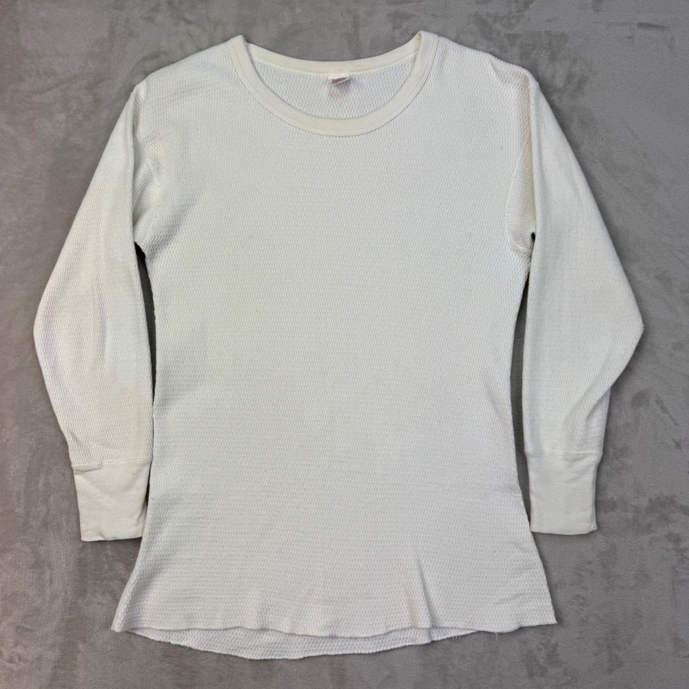 Hills Thermal Shirt Mens 46-48 White Regular Waffle Knit Vintage 90s USA Made